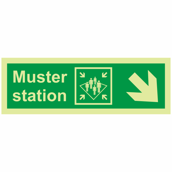 IMPA 33.4537 Muster Station Arrow Down Right Sign