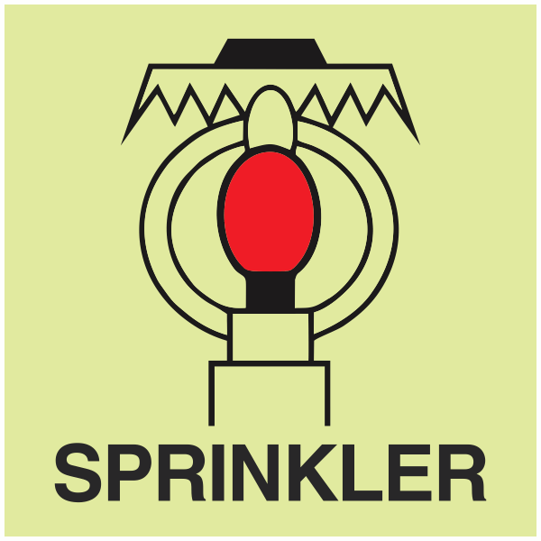 IMO - Fire Control Symbols Space Protected By Sprinkler Photoluminescent Sign IMO 6045