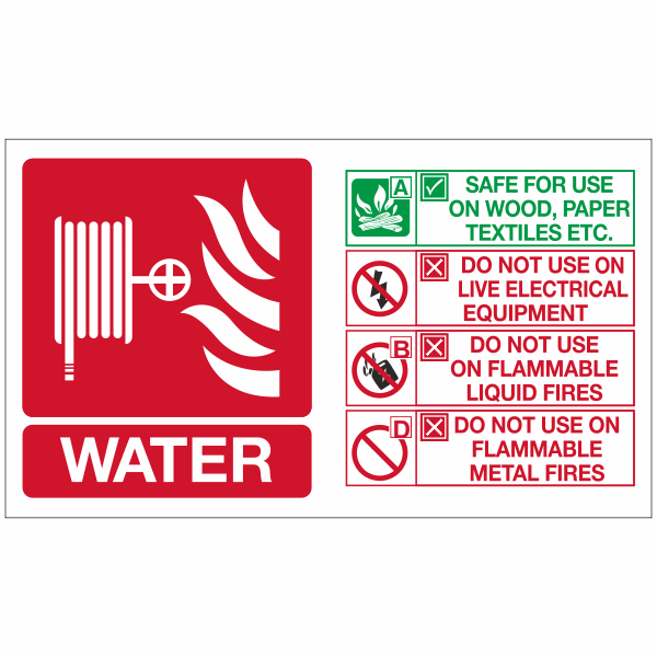 Water hose reel fire extinguisher id marker sign