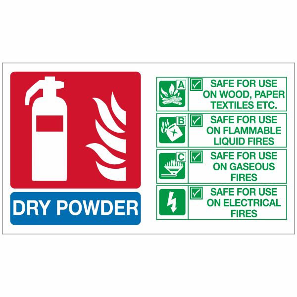 Dry powder fire extinguisher id marker sign