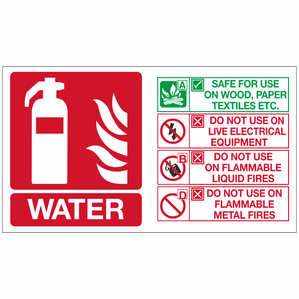 Water fire extinguisher id marker sign