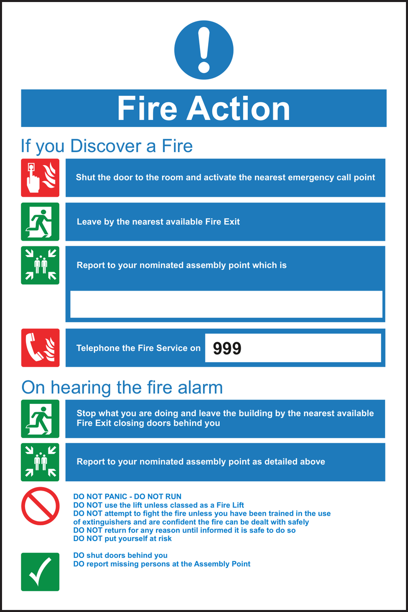 8 Point Fire Action Notice - Do Not Use Lifts Sign