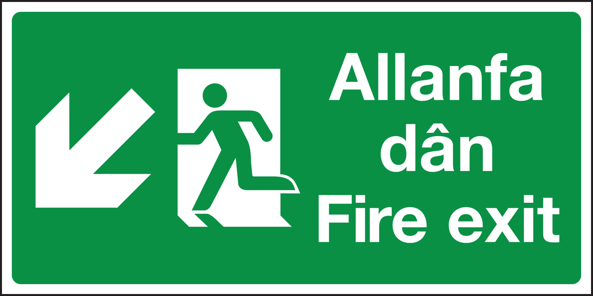 Allanfa dan fire exit left diagonal down sign
