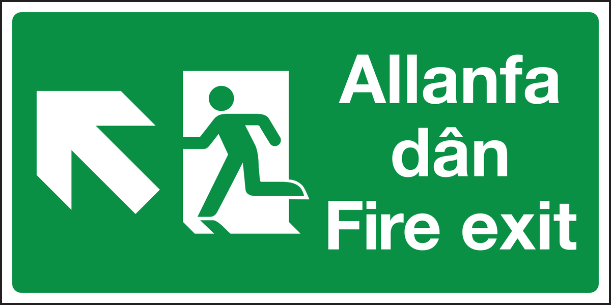 Allanfa dan fire exit left diagonal up sign