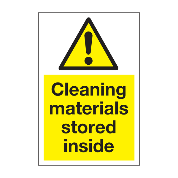 Cleaning materials stored inside sign Cleaning materials stored inside sign
