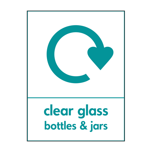 Clear Glass Bottles & Jars Waste Recycling Signs WRAP Recycling Signs