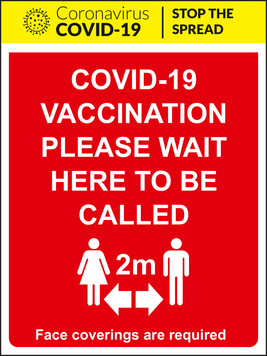 COVID-19 Vaccination Please Wait Here To Be Called Sign