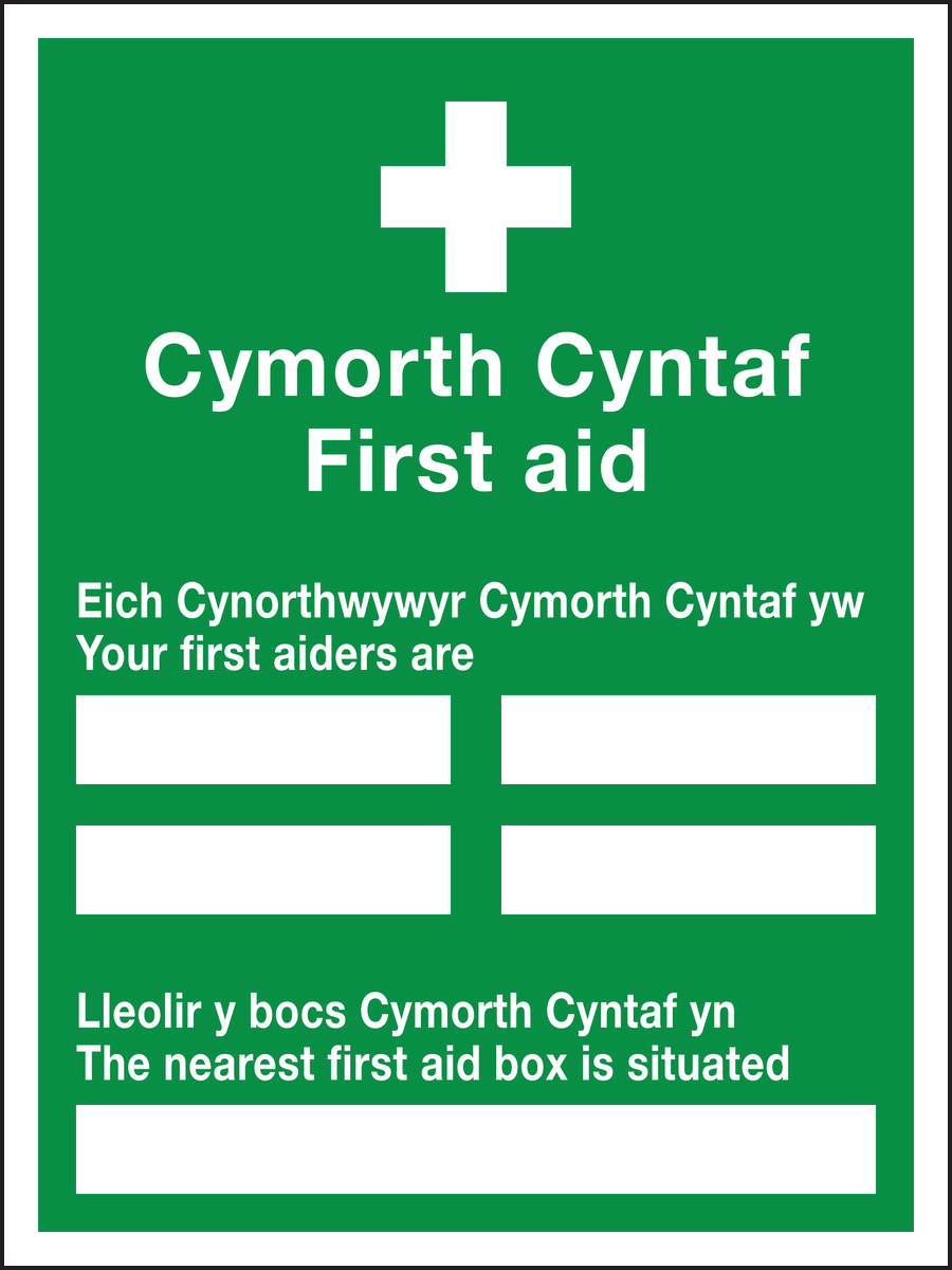 Cymorth cyntaf first aid welsh and English sign