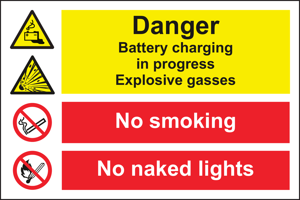 Danger Battery Charging in Progress Explosive Gasses Sign