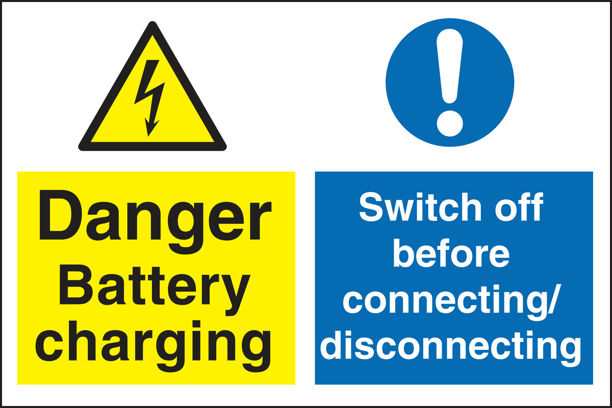 Danger battery charging switch off before connecting disconnecting sign