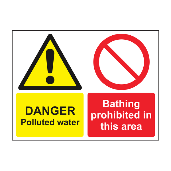Danger polluted water bathing prohibited in this area sign