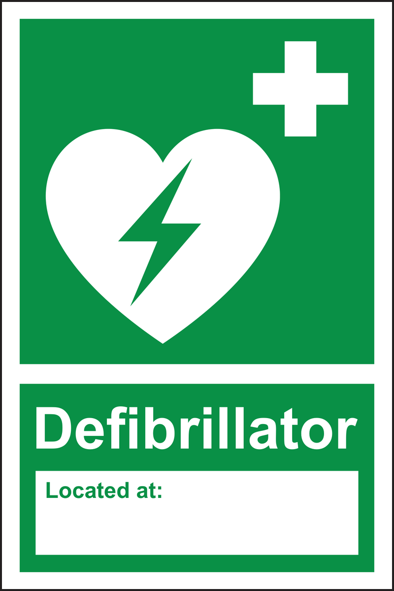Defibrillator located at sign