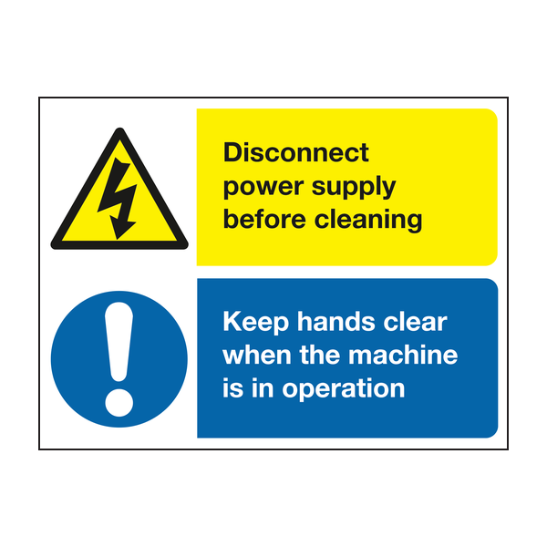Disconnect power supply before cleaning sign Disconnect power supply before cleaning sign