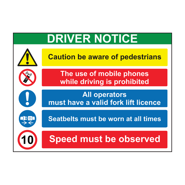 Driver Notice Sign 10mph Speed Must Be Observed