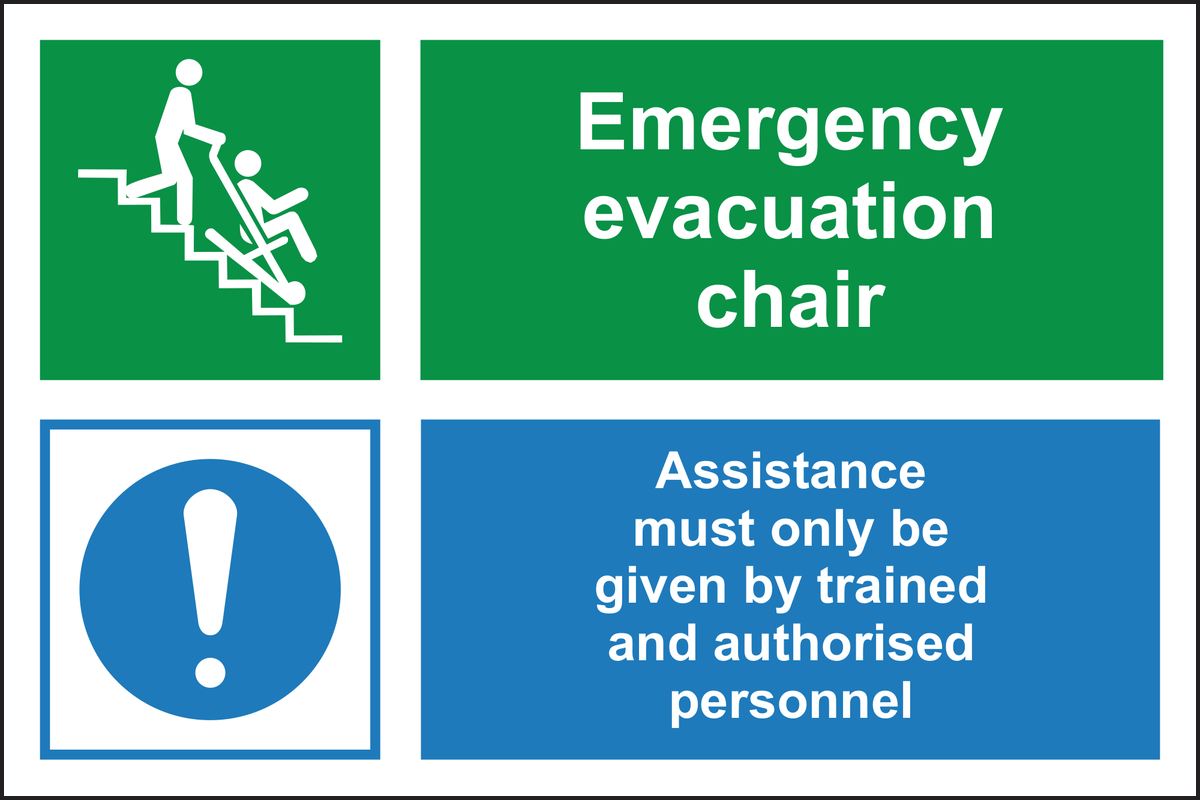Emergency evacuation chair sign