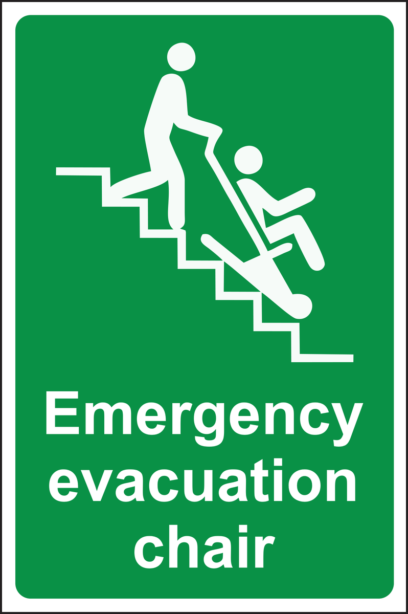 Emergency evacuation chair sign