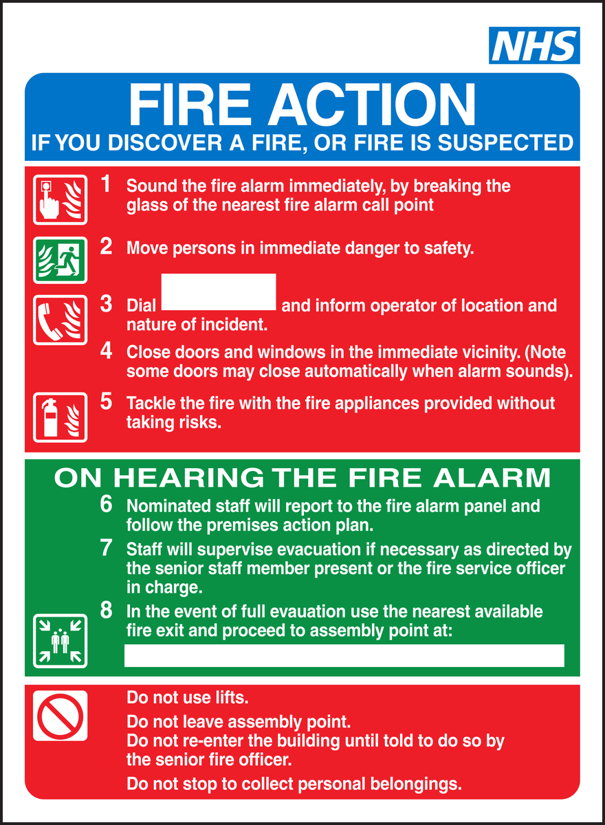 Fire action if you discover a fire or fire is suspected sign