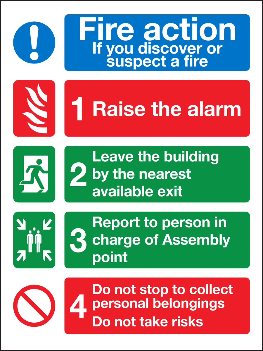 Fire action if you discover or suspect a fire sign