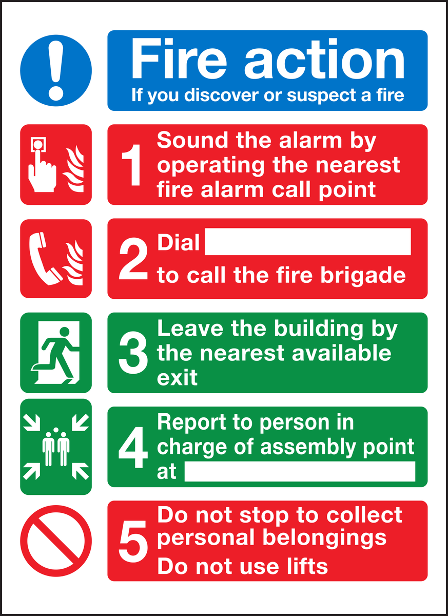 Fire action if you discover or suspect a fire sign