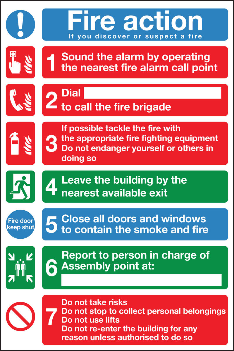 Fire action if you discover or suspect a fire sign