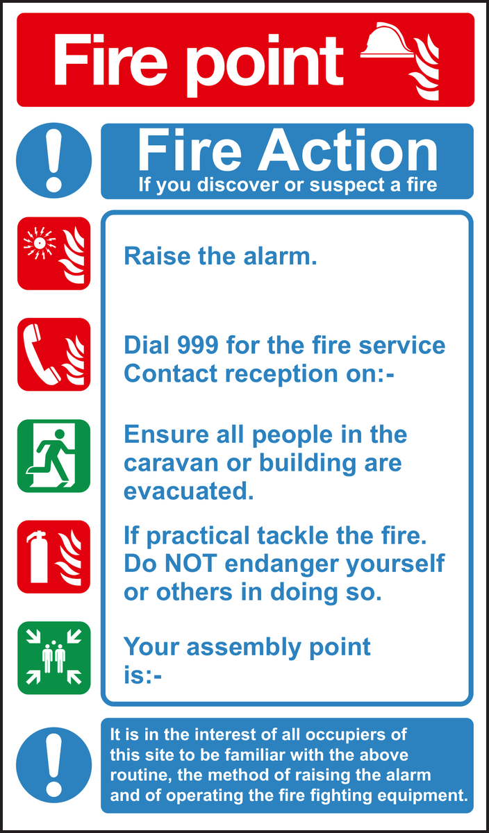 Fire action notice Portable buildings caravan sites sign