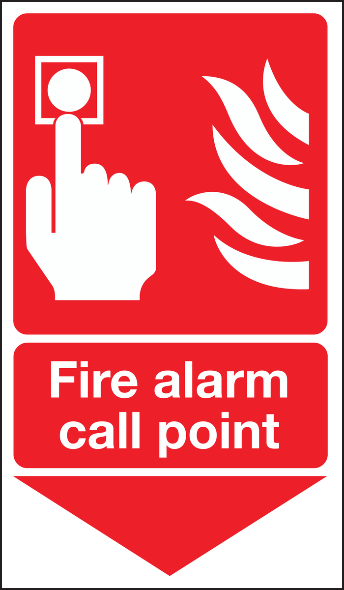 Fire alarm call point below sign
