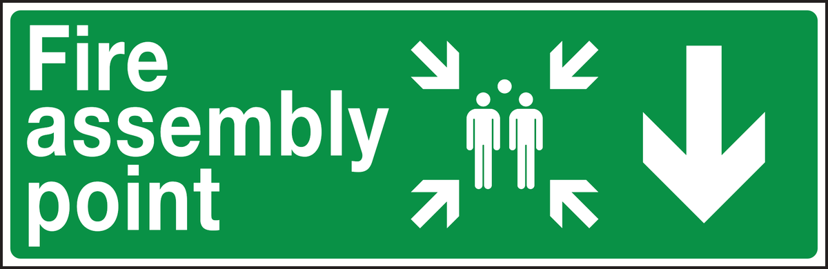 Fire assembly point arrow down sign
