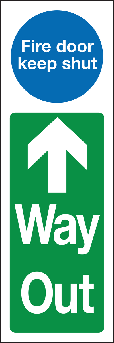 Fire door keep shut way out ahead sign