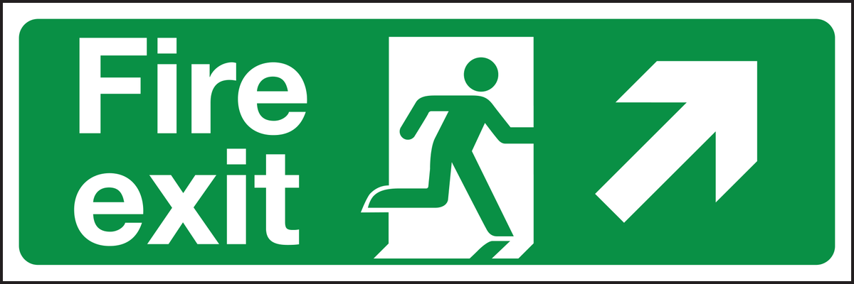 Fire exit arrow up right sign