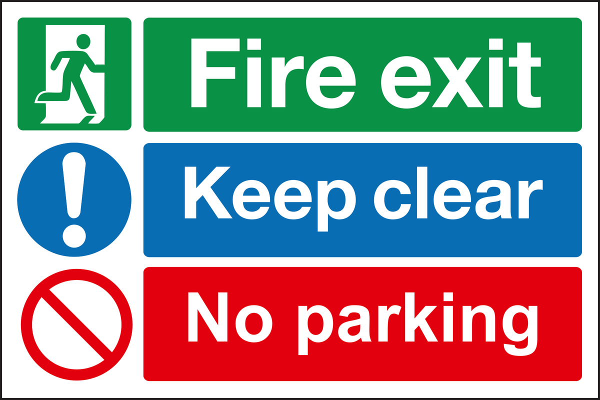 Fire exit keep clear no parking sign
