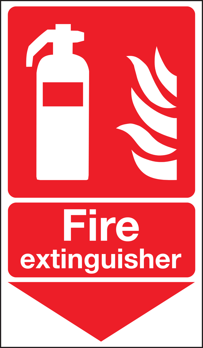 Fire extinguisher below sign