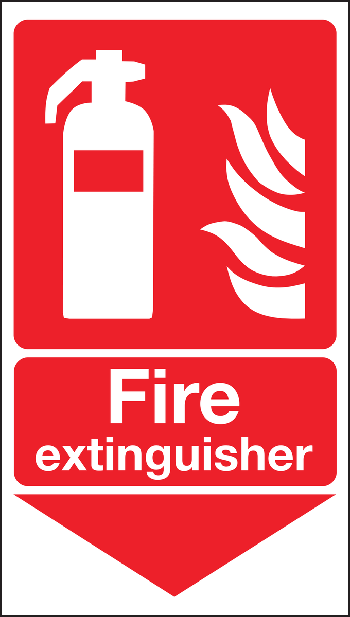 Fire extinguisher below sign