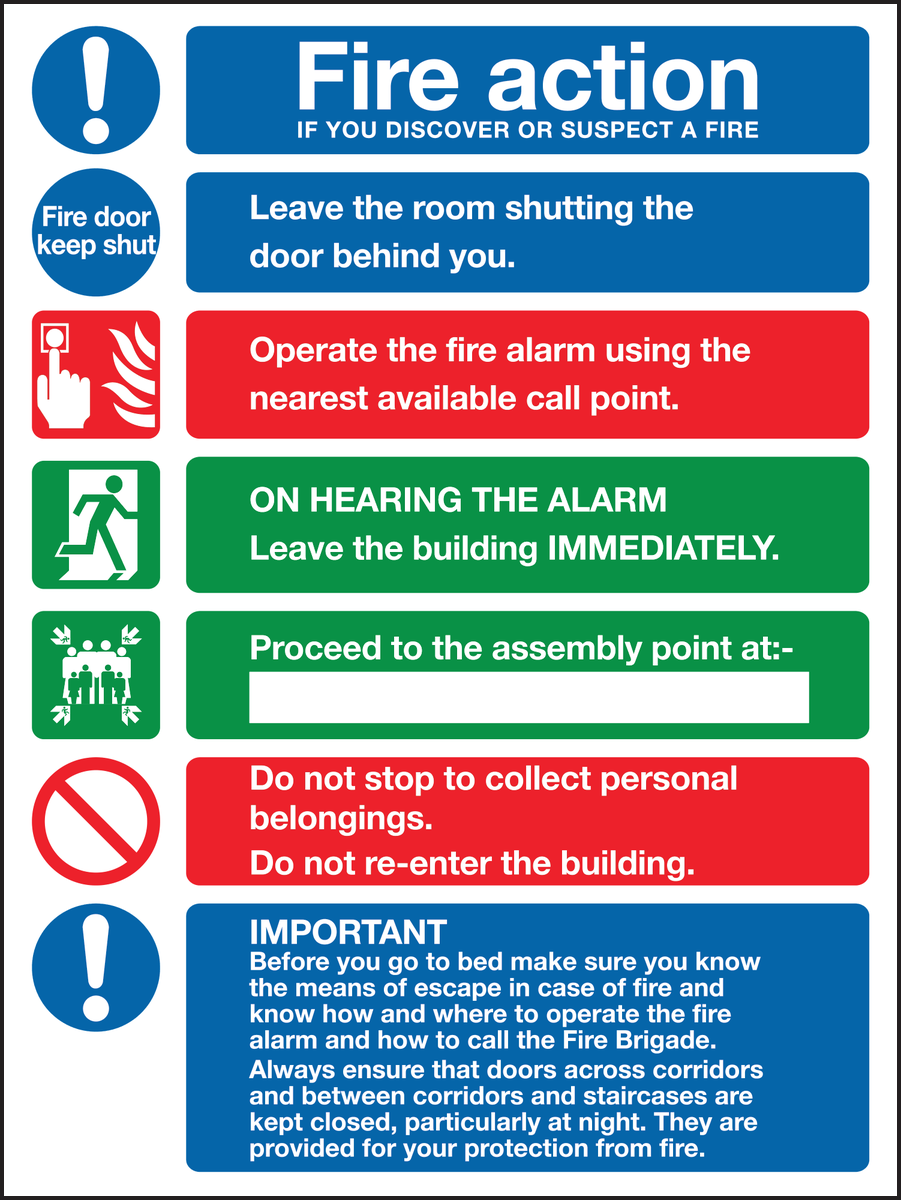 Hotel Guest House Fire action Sign