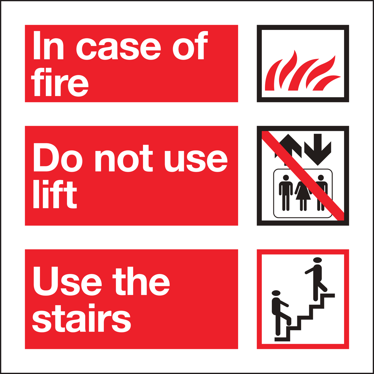 In case of fire do not use lift use the stairs sign