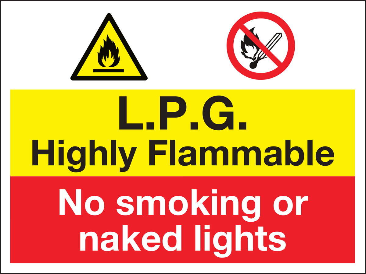 L.P.G. highly flammable no smoking or naked lights sign