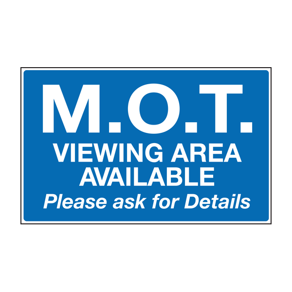 M.O.T. viewing area available please ask for details