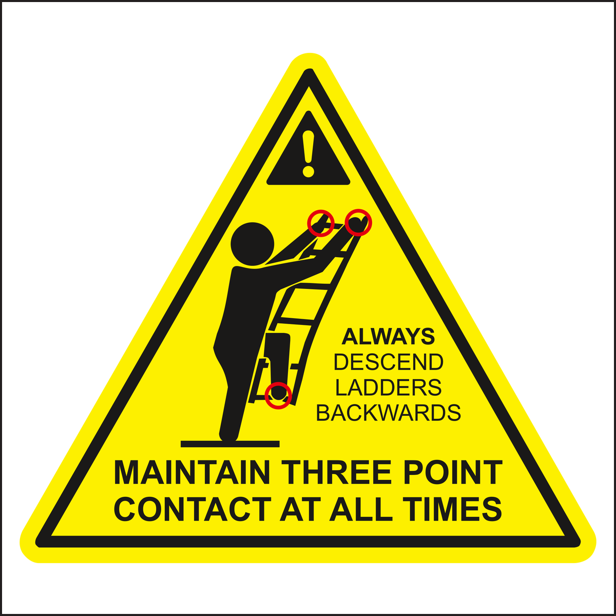 Maintain Three Point Contact At All Times - Always descend ladders backwards sign