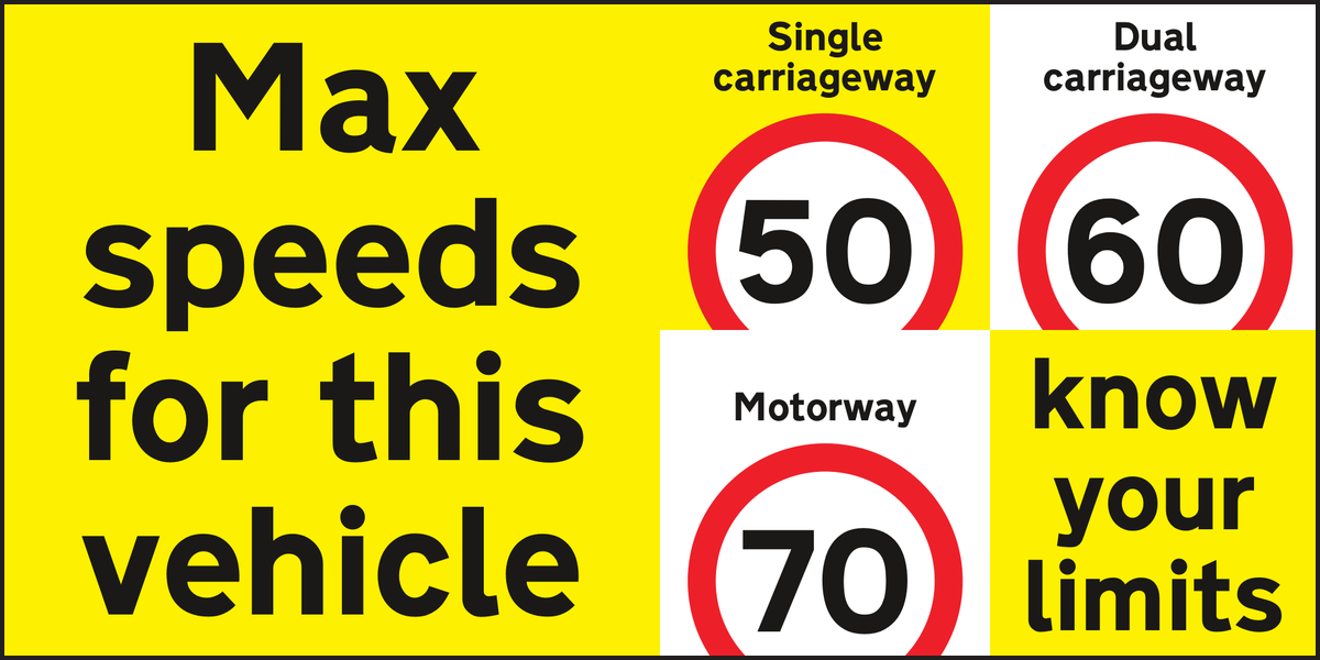 Max speeds for this vehicle are 50mph 60mph and 70mph sign