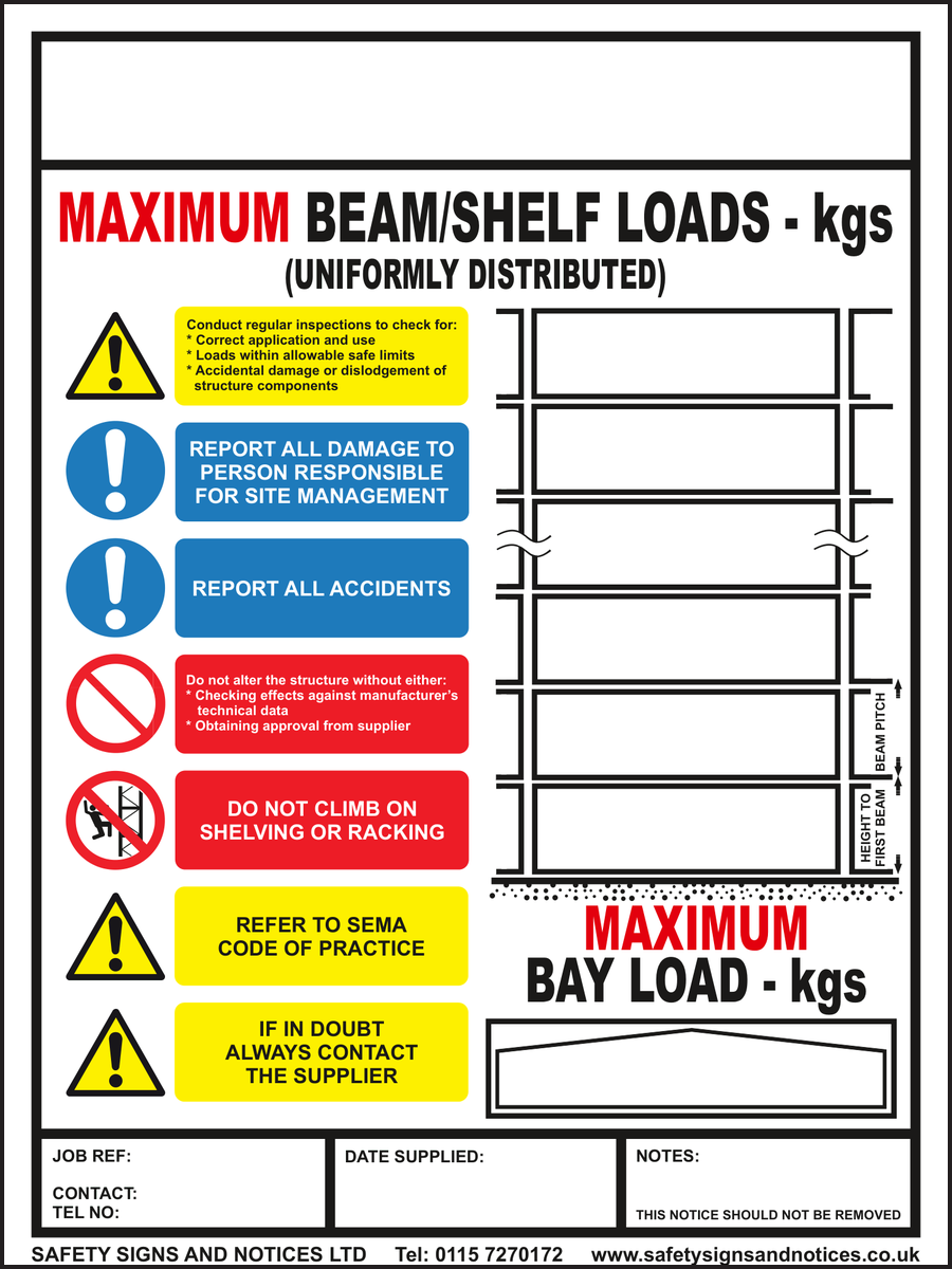 Maximum Beam Shelf Loads Sign