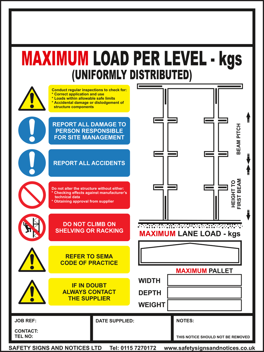 Maximum Load Per Level Sign