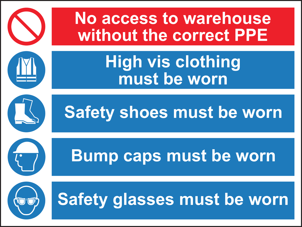 No access to warehouse without the correct PPE sign