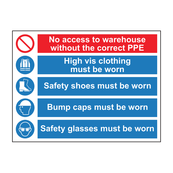 No access to warehouse without the correct PPE sign