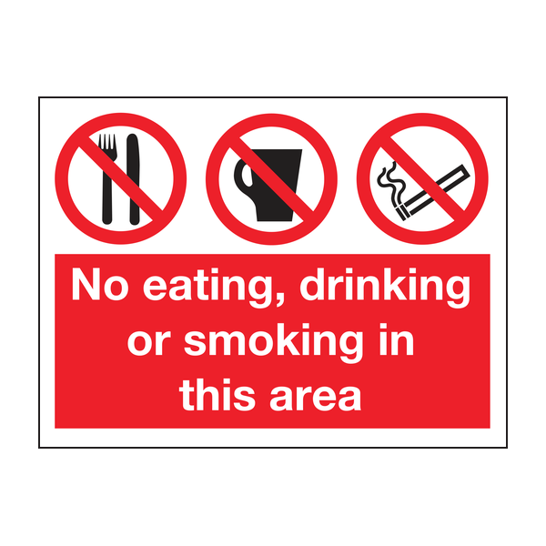 No eating drinking or smoking in this area sign No eating drinking or smoking in this area sign