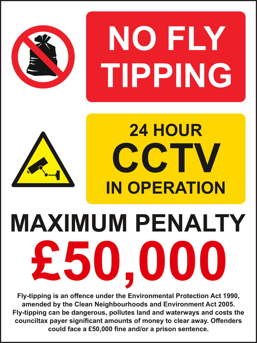 No fly tipping 24 hour CCTV in operation sign