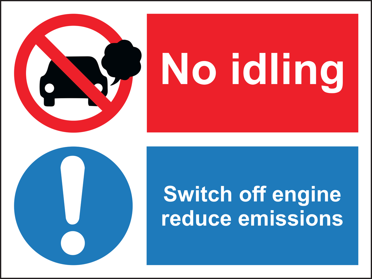 No idling switch off engine reduce emissions sign