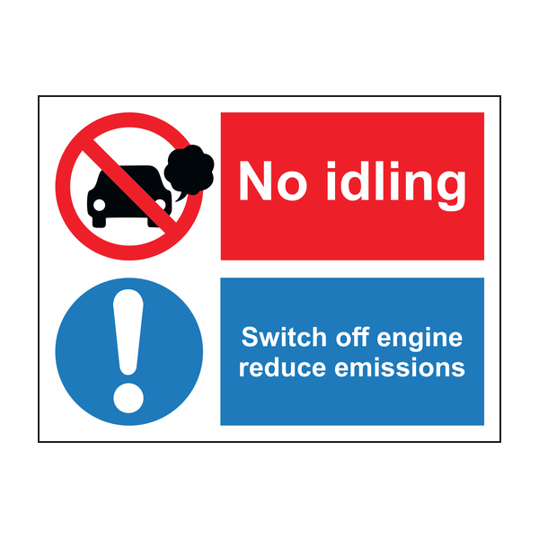 No idling switch off engine reduce emissions sign
