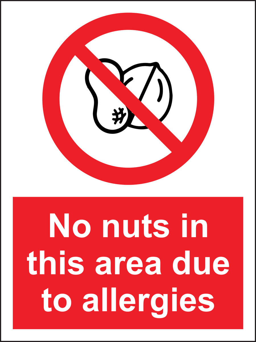 No nuts in this area due to allergies sign