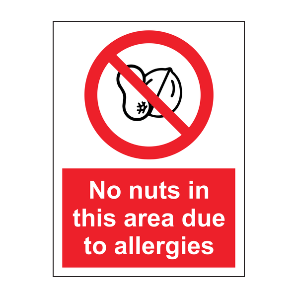 No nuts in this area due to allergies sign No nuts in this area due to allergies sign