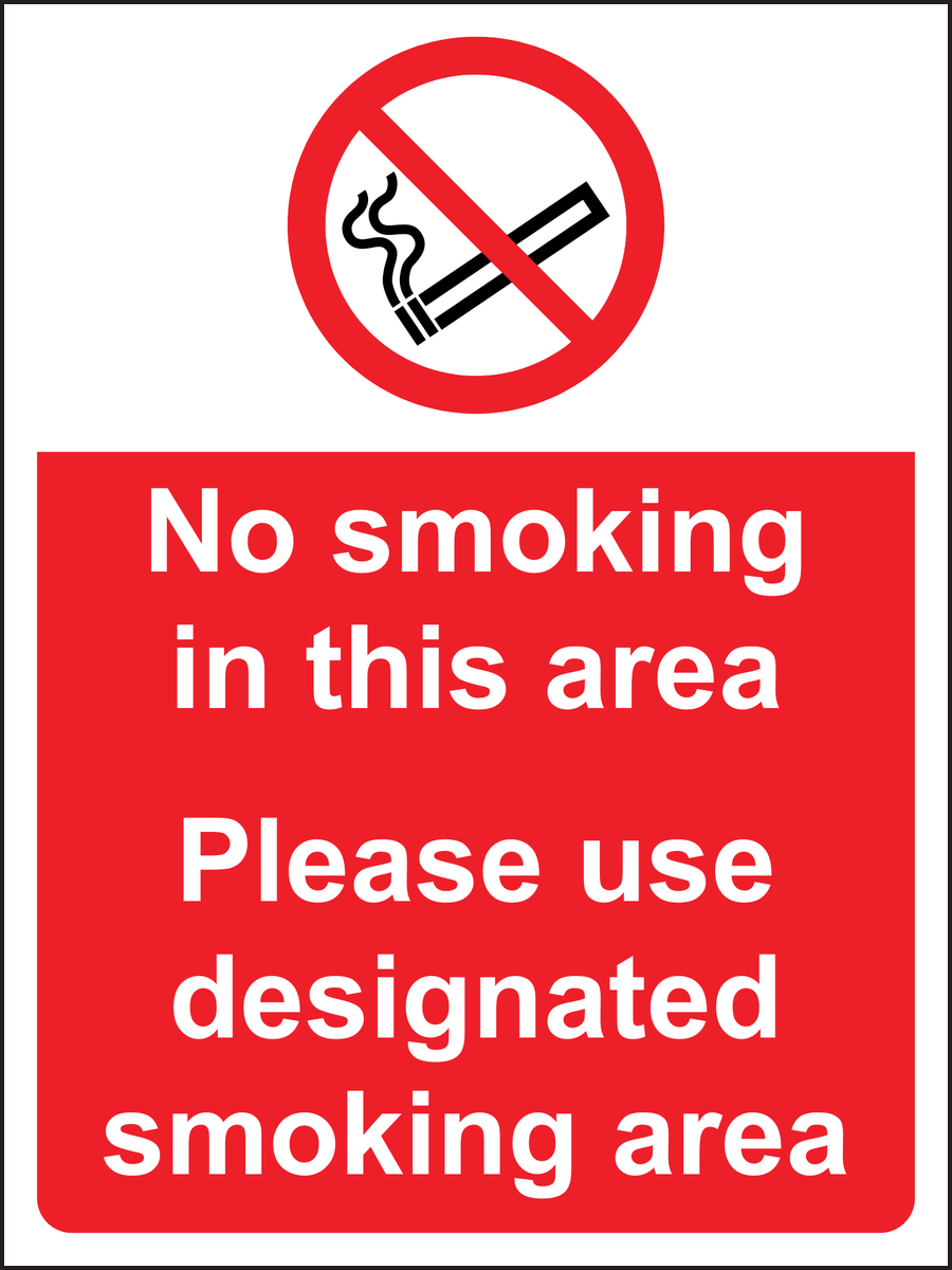 No Smoking in this area. Please use designated smoking area sign