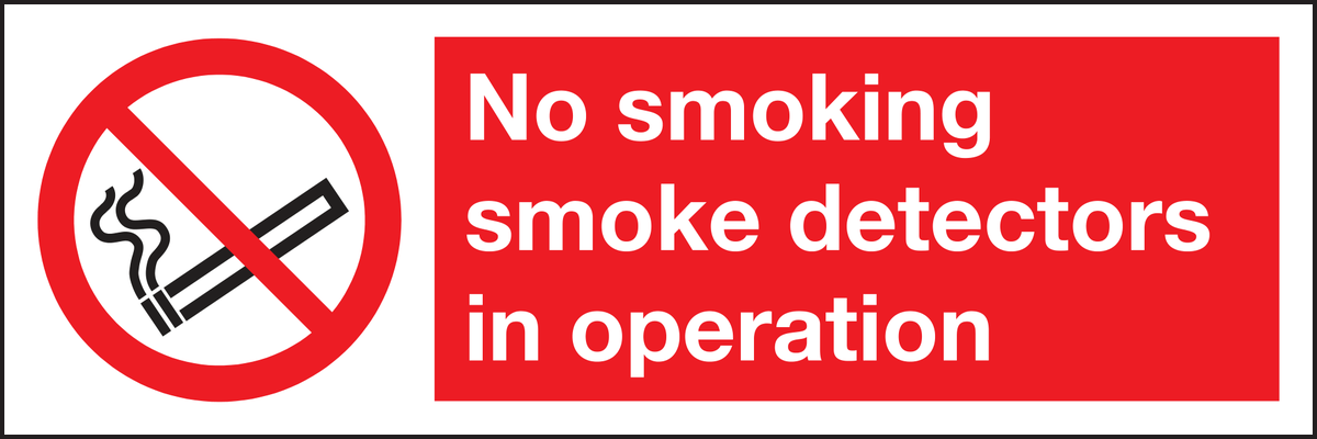 No smoking smoke detectors in operation sign